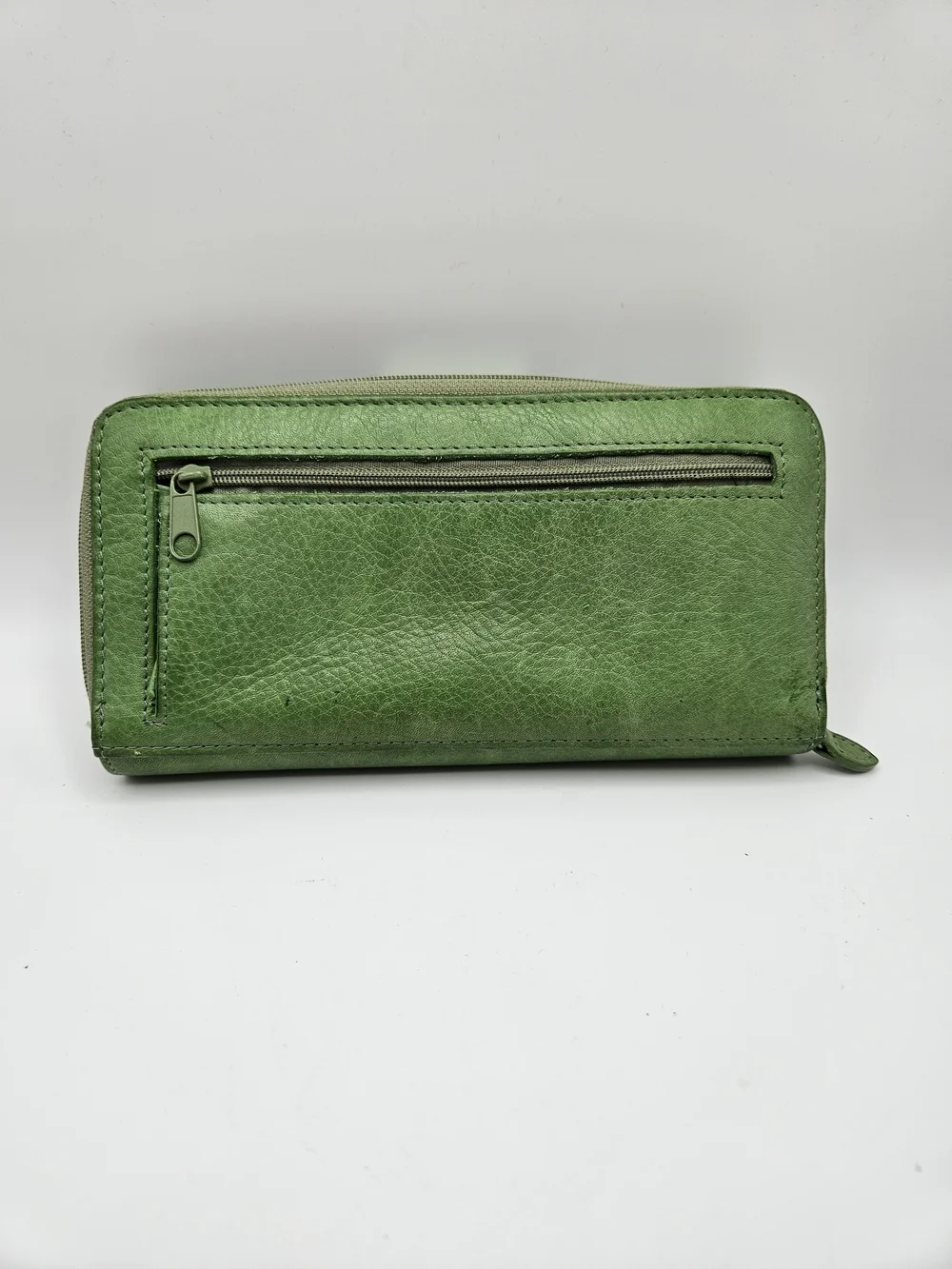 VINTAGE Rolfs Green Genuine Leather Long Checkbook Two Section Wallet